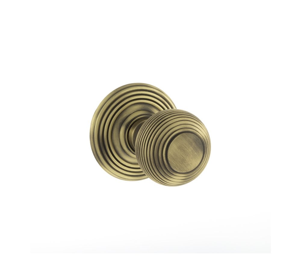 Old English Reeded Solid Brass Door Knobs - Matt Antique Brass